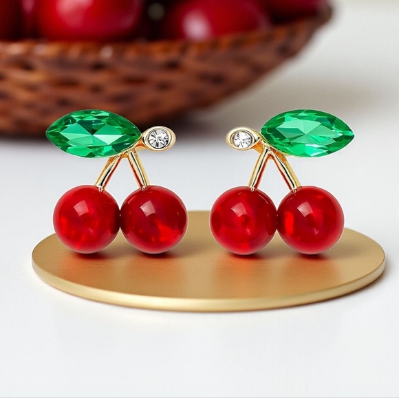 🆕️Cute Cherry Stud Earrings ✨Dainty & Minimalist | 925 Sterling Silver Posts 🍒 - Picture 1 of 7